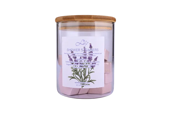 10 Pieces Lavender Shower Steamers in Glass Jar with Bamboo Lid for Relaxing Aromatherapy Spa Experience - Lily Bath view 6