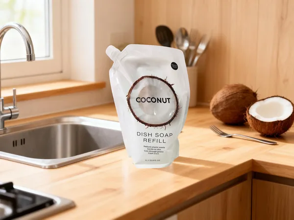 16.9 Fl oz / 500 mL Coconut Dish Soap Refill Pouch – Gentle Degreasing & Fresh Coconut Scent view 8