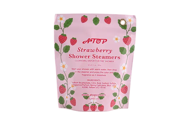 Pastillas de vapor para la ducha con aromaterapia y sabor a fresa en bolsa de PVC con ventana - Pastillas de vapor para la ducha que brindan una refrescante experiencia de spa en casa. 3