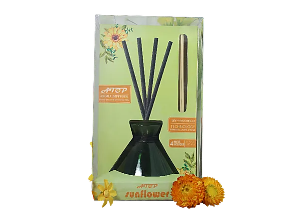 3.4 FL OZ / 100 ML Sunflower Reed Aroma Diffuser Set For Bedroom Decorate with Air Essence Technology view 1