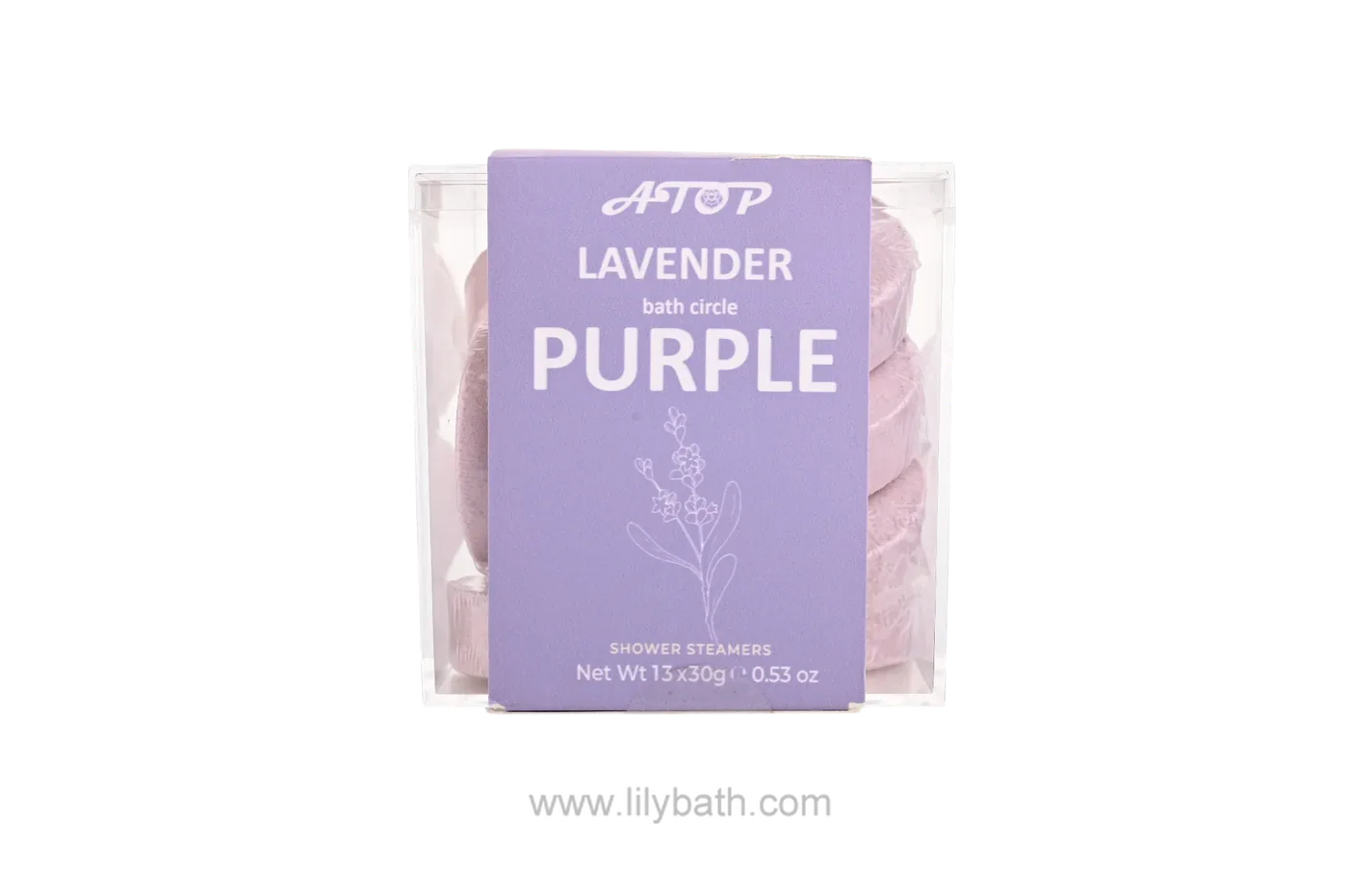 Bombas de ducha de lujo con aroma a lavanda - Paquete de 13 bombas de ducha con aceites esenciales en caja acrílica de primera calidad