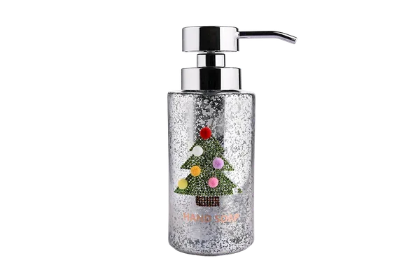 Christmas Festival Bathroom Decor Hand Soap Dispenser - Luxury Glitter Snowflake & Tree Design with Silver Pump view 3