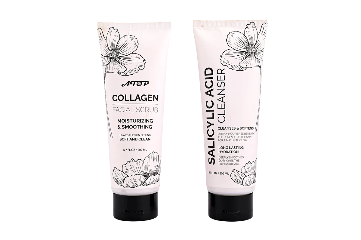 2-Piece Facial Skincare Set - Salicylic Acid Facial Cleanser & Collagen Facial Scrub for Deep Cleansing, Exfoliation & Hydration