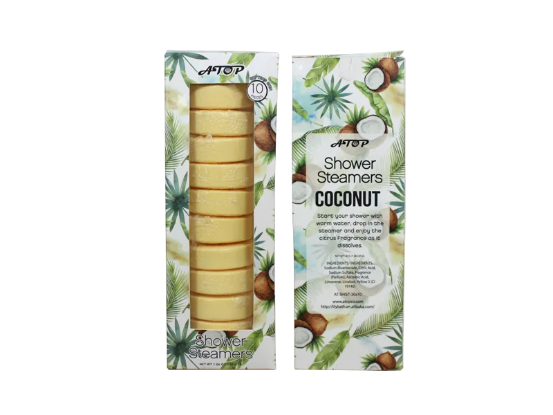 Tropical Coconut Scented Shower Steamers in Open Window Display Package - Lily Bath