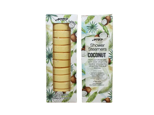 Tropical Coconut Scented Shower Steamers in Open Window Display Package - Lily Bath view 1