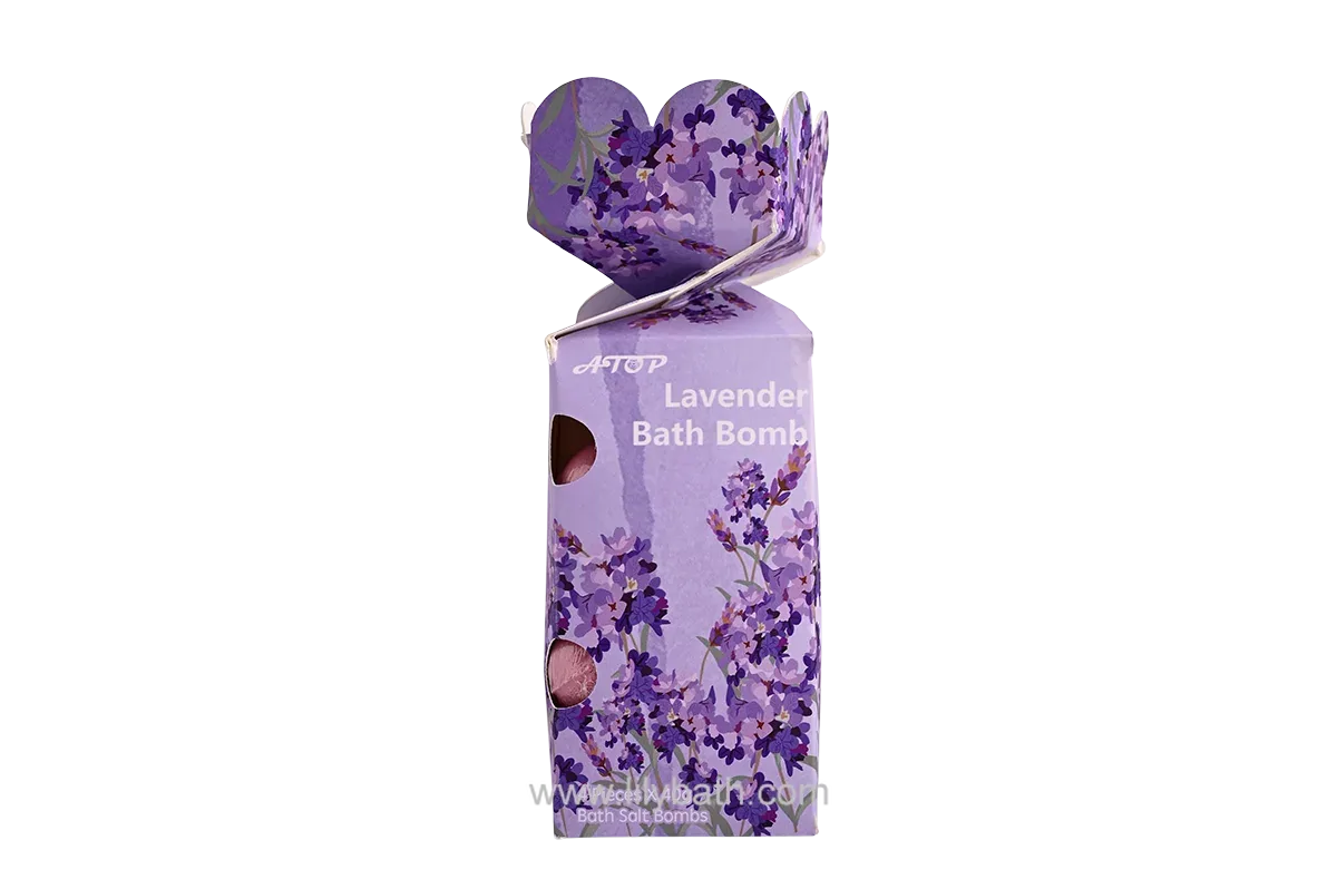 Set de bombas de baño de lavanda (4 piezas) – Bombas de baño relajantes de aromaterapia con sales de baño en una elegante caja de regalo floral.