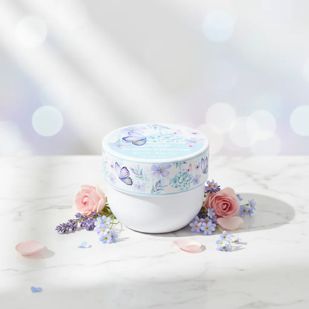 Coconut Snowflake body butter made in the Lily Bath factory