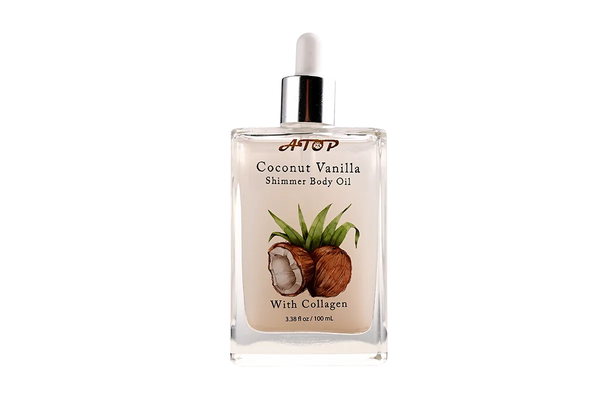 100mL Coconut Vanilla Shimmer Body Oil with Collagen - Illuminating Moisturizing Dry Oil for Radiant, Glowing Skin