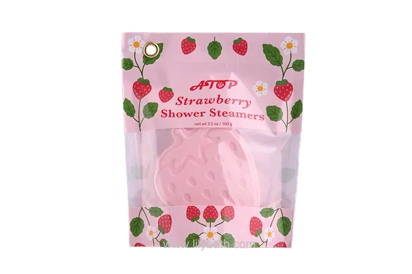 Pastillas de vapor para la ducha con aromaterapia y sabor a fresa en bolsa de PVC con ventana - Pastillas de vapor para la ducha que brindan una refrescante experiencia de spa en casa. 1
