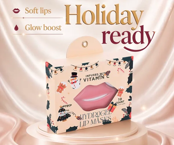 10 Count Hydrogel Lip Masks with Vitamin C - Moisturizing & Nourishing Gel Lip Care Patches in Floral Hanging Gift Box view 6
