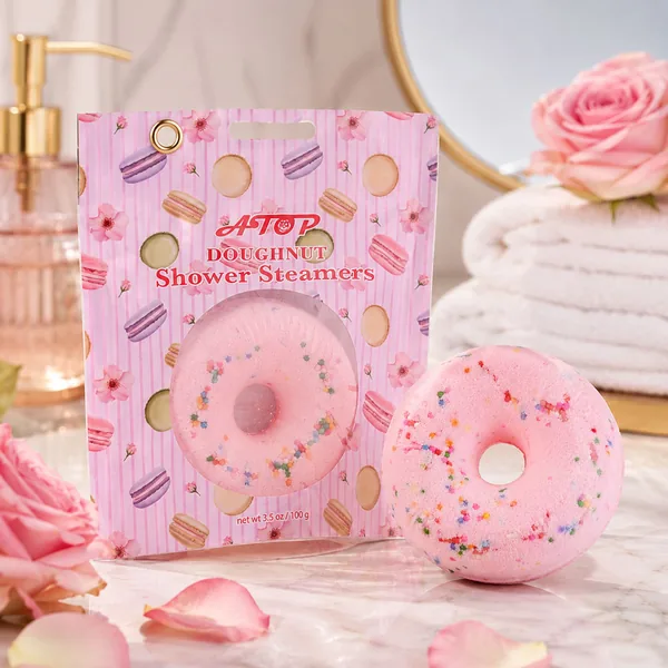 100g Doughnut Shaped Shower Steamers in Printed PVC Bag view 2