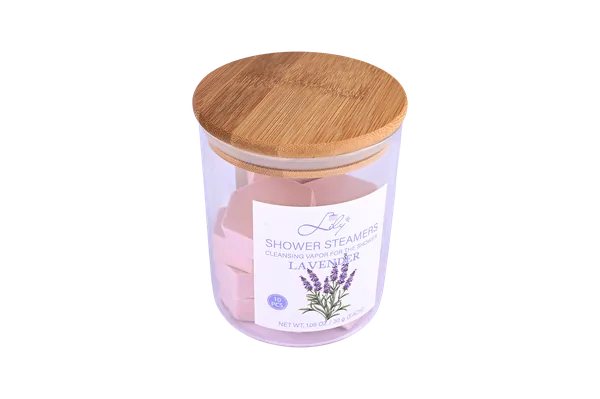10 Pieces Lavender Shower Steamers in Glass Jar with Bamboo Lid for Relaxing Aromatherapy Spa Experience - Lily Bath view 5