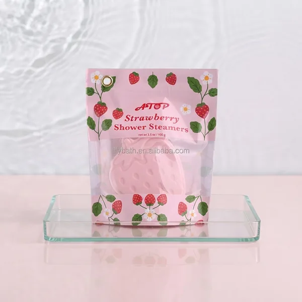 Pastillas de vapor para la ducha con aromaterapia y sabor a fresa en bolsa de PVC con ventana - Pastillas de vapor para la ducha que brindan una refrescante experiencia de spa en casa. 4