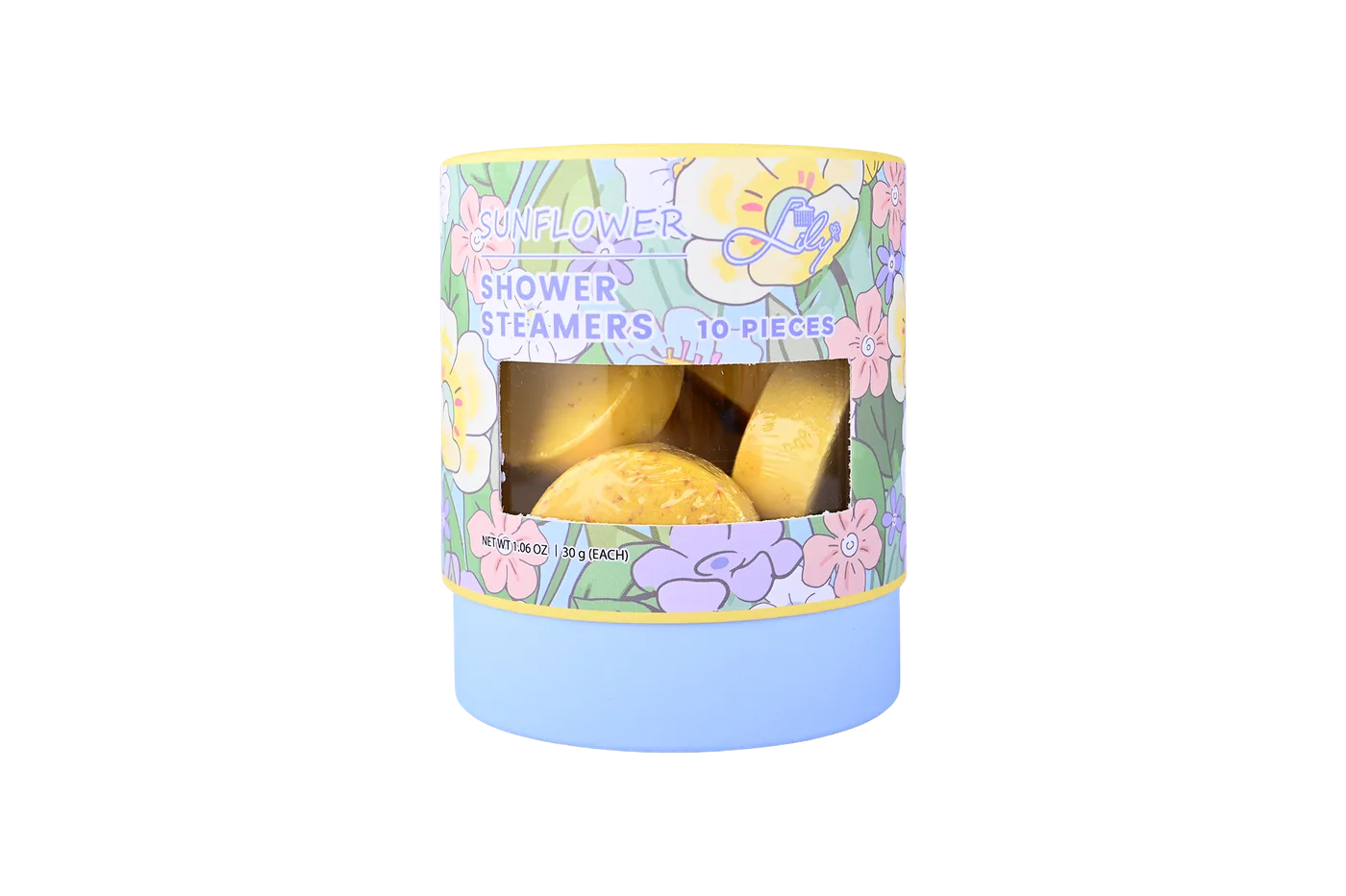 10 Pieces Shower Steamer Rose Water & Hibiscus & Sunflower Scents in Open Window Cylinder Box - Lily Bath