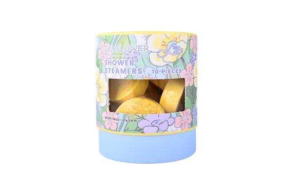 10 Pieces Shower Steamer Rose Water & Hibiscus & Sunflower Scents in Open Window Cylinder Box - Lily Bath view 1