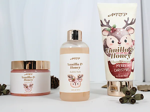 3 in 1 Vanilla & Honey Christmas Spa Self Care Set - Bubble Bath, Hand Cream & Body Scrub for Festive Nourishment view 5