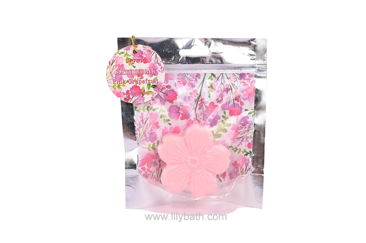 Bomba de baño de pomelo rosa: efervescente con forma de flor para baños relajantes.