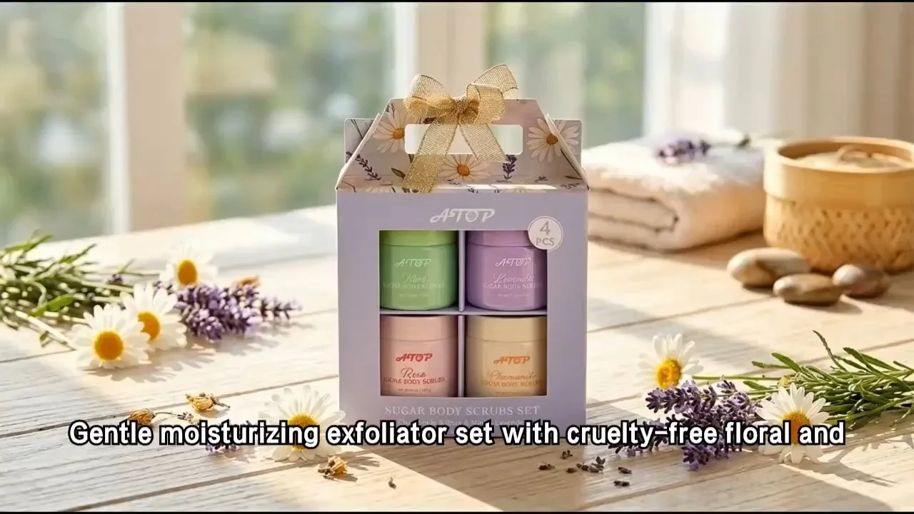 4-Piece Sugar Body Scrub Set - Moisturizing Exfoliator Gift Set with Mint, Lavender, Rose & Chamomile Scents
