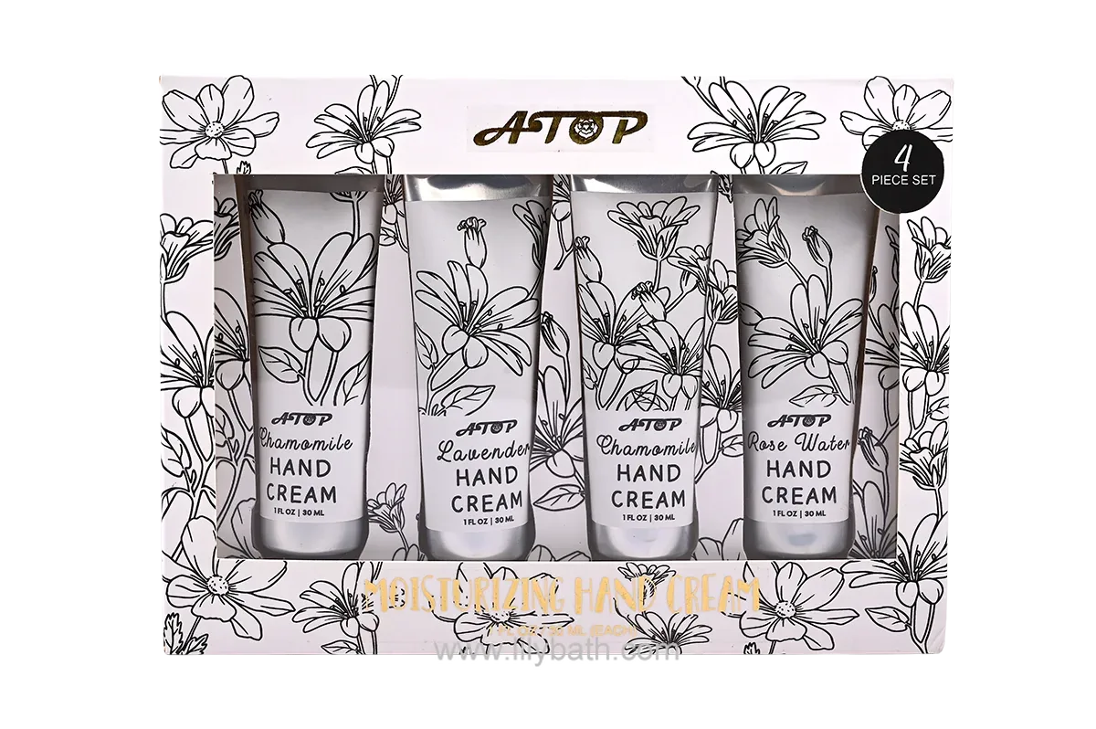 Colección para el cuidado de las manos: cremas de manos, brumas corporales y lociones con aroma a flor de durazno, manzanilla y flores. Nutritivas, hidratantes y suaves para todo tipo de piel.