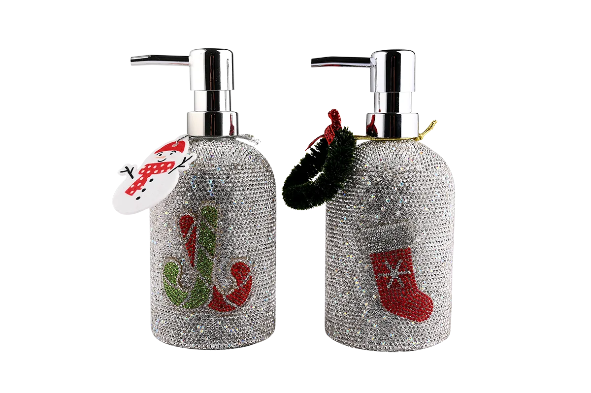 Christmas Festival Bathroom Decor Hand Soap Dispenser - Luxury Glitter Snowflake & Tree Design with Silver Pump