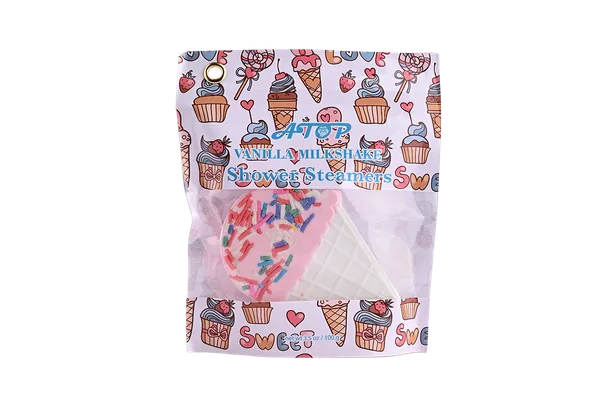 100g Vanilla Milkshake Shower Steamers in Printed PVC Bag for Relaxing Home Spa Experience view 4