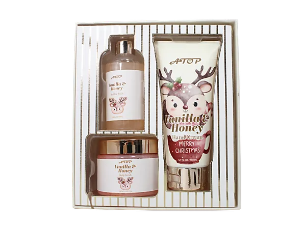 3 in 1 Vanilla & Honey Christmas Spa Self Care Set - Bubble Bath, Hand Cream & Body Scrub for Festive Nourishment view 4