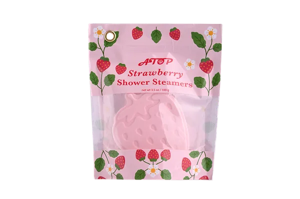 Strawberry Shower Steamers in PVC Window Bag - Aromatherapy Shower Vapor Tablets for Refreshing Home Spa Experience view 1
