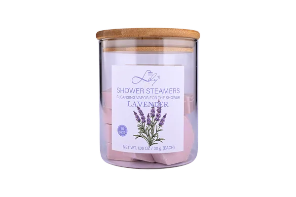 10 Pieces Lavender Shower Steamers in Glass Jar with Bamboo Lid for Relaxing Aromatherapy Spa Experience - Lily Bath view 4