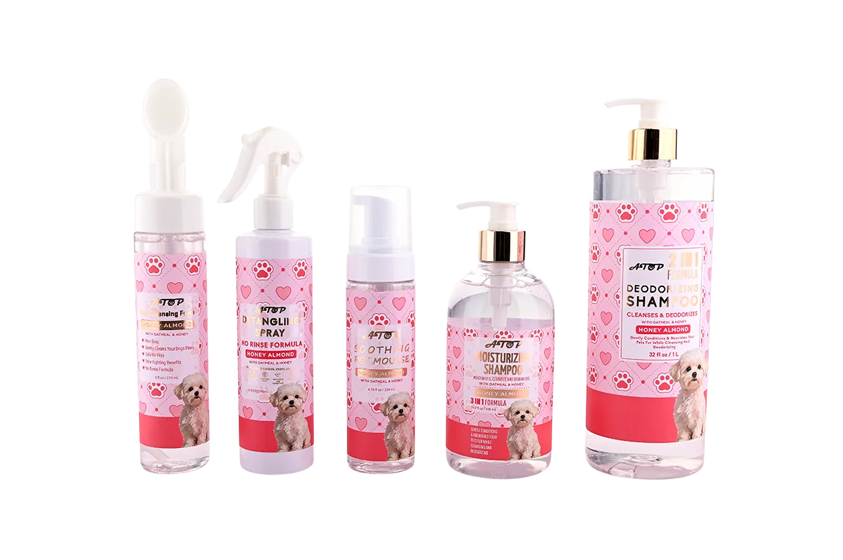 Pet Care Set - Deodorizing Shampoo, Moisturizing Shampoo, Smoothing Mousse, Degreasing Spray & Foaming Cleanser for Dogs