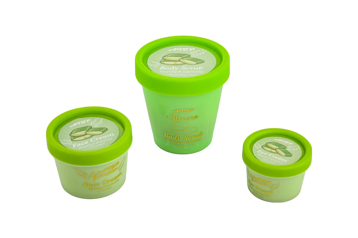 Aloe Vera 3-Piece Skincare Set - Body Scrub, Eye Cream & Face Cream for Hydrated, Smooth & Radiant Skin