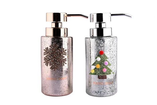 Christmas Festival Bathroom Decor Hand Soap Dispenser - Luxury Glitter Snowflake & Tree Design with Silver Pump view 2