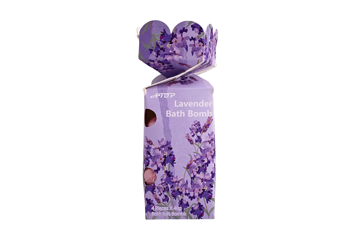Lavender Bath Bomb Set (4 Pieces) – Relaxing Aromatherapy Bath Fizzers with Bath Salts in Elegant Floral Gift Box