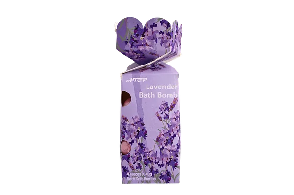 Lavender Bath Bomb Set (4 Pieces) – Relaxing Aromatherapy Bath Fizzers with Bath Salts in Elegant Floral Gift Box view 1