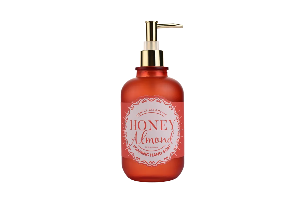 650mL Honey Almond Foaming Hand Soap - Gentle Cleansing Moisturizing Hand Wash in Elegant Glass Bottle