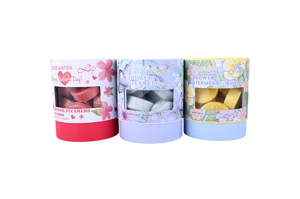 10 Pieces Shower Steamer Rose Water & Hibiscus & Sunflower Scents in Open Window Cylinder Box - Lily Bath view 10